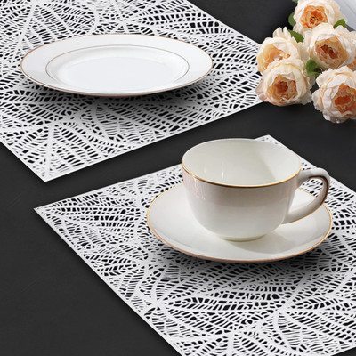 Dakshya Industries Rectangular Pack of 2 Table Placemat(Silver, PVC)