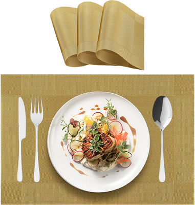 SLEEKBODE Rectangular Pack of 4 Table Placemat(Gold, Polypropylene)