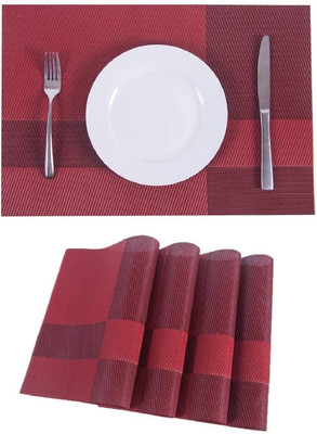 NTBAY Rectangular Pack of 4 Table Placemat(Maroon, PVC)