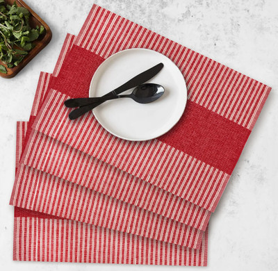 OASIS Rectangular Pack of 4 Table Placemat(Red, White, Cotton)