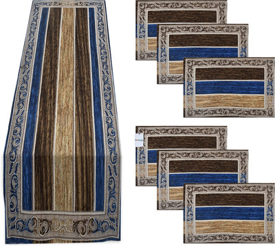 HOMESTIC Rectangular Pack of 7 Table Placemat(Blue, Polyester)