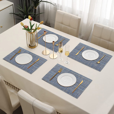 DPA Collection Rectangular Pack of 4 Table Placemat(Silver, PVC)