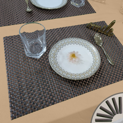 GOOD VIBES Rectangular Pack of 6 Table Placemat(Black, Brown, PVC)