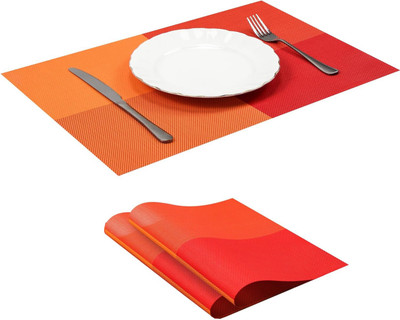 HomeHunt Rectangular Pack of 2 Table Placemat(Orange, Red, PVC)