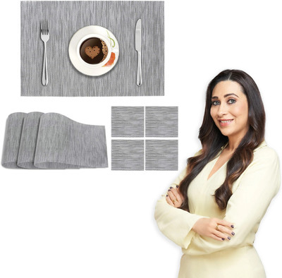 HOKiPO Rectangular Pack of 4 Table Placemat(Silver, PVC)