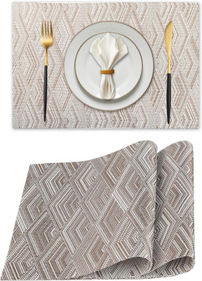 KitchEase Rectangular Pack of 2 Table Placemat(Brown, White, PVC)