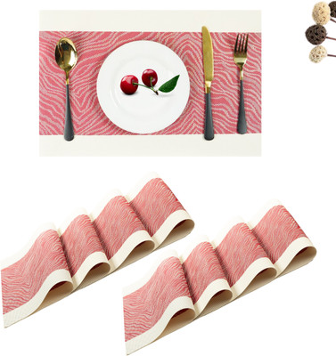 KitchEase Rectangular Pack of 8 Table Placemat(Red, Beige, PVC)