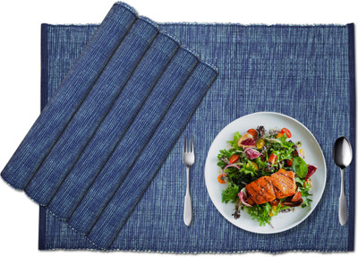 Home Colors Rectangular Pack of 6 Table Placemat(Blue, Cotton)