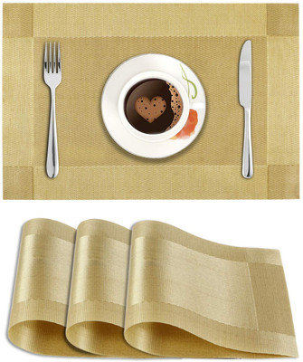 VATTU Rectangular Pack of 4 Table Placemat(Gold, Plastic)