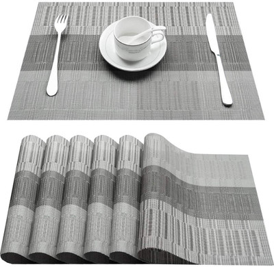 YELONA Rectangular Pack of 6 Table Placemat(Grey, PVC)