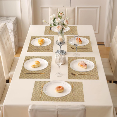 Dakshya Industries Rectangular Pack of 6 Table Placemat(Gold, PVC)