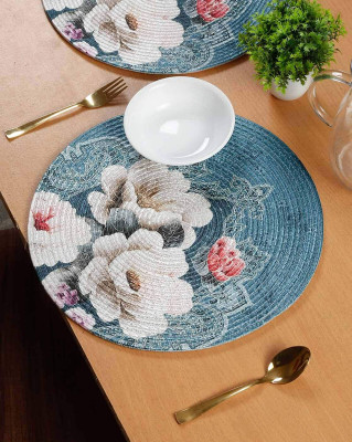 MGD Round Pack of 1 Table Placemat(Blue, Jute)