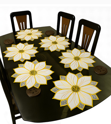 Univara Round Pack of 6 Table Placemat(Gold, PVC)