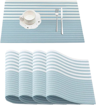 Naidev Rectangular Pack of 4 Table Placemat(Light Blue, Polyester)