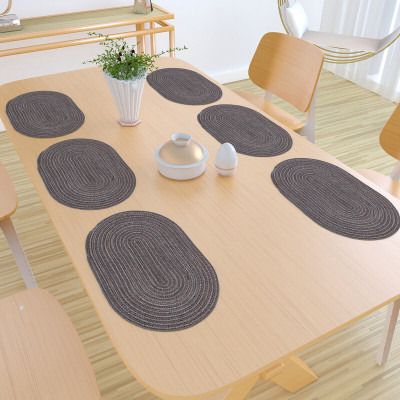 FLYER Oval Pack of 6 Table Placemat(Beige, Grey, Polyester, Polypropylene)