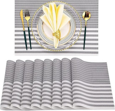 DANSR Rectangular Pack of 8 Table Placemat(Grey, PVC)