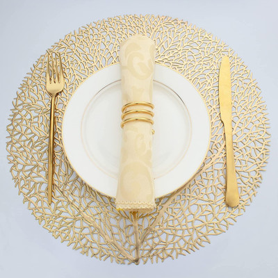 KGBTREADS Round Pack of 1 Table Placemat(Gold, PVC)