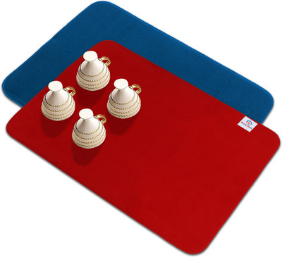 Heart Home Rectangular Pack of 2 Table Placemat(Blue, Red, Microfibre)