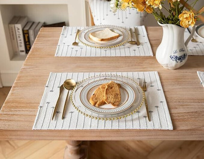 SLAZIE Rectangular Pack of 6 Table Placemat(Grey, Cotton)
