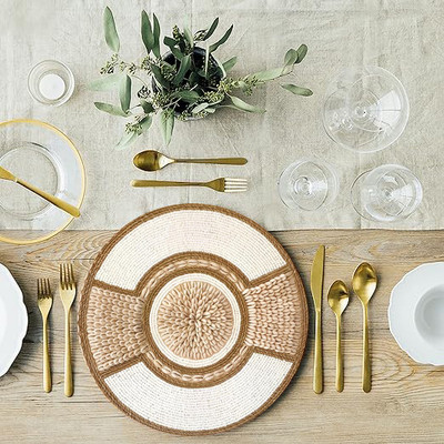 LEAFNEST Round Pack of 1 Table Placemat(White, Jute)