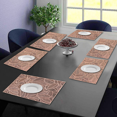 Dakshya Industries Rectangular Pack of 6 Table Placemat(Brown, PVC)
