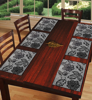 REVEXO Rectangular Pack of 6 Table Placemat(Black, PVC)