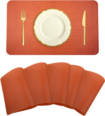 KUBER INDUSTRIES Rectangular Pack of 6 Table Placemat(Orange, PVC)