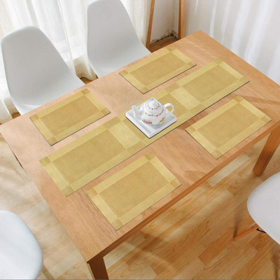 HOKiPO Rectangular Pack of 5 Table Placemat(Gold, PVC)