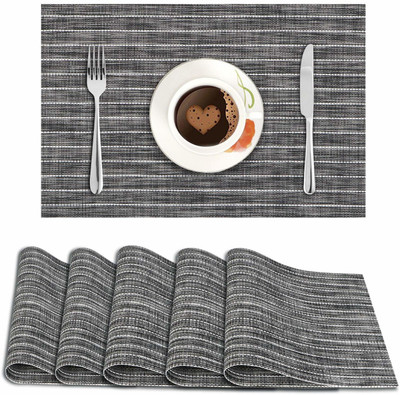 HOKiPO Rectangular Pack of 6 Table Placemat(Grey, PVC)