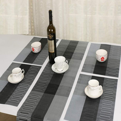 Onlyeasy Rectangular Pack of 5 Table Placemat(Black, Grey, PVC, Polyester)
