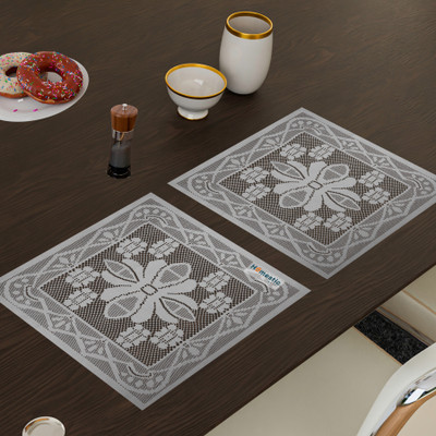 HOMESTIC Square Pack of 2 Table Placemat(White, Cotton)