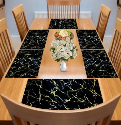 Ronni Rectangular Pack of 6 Table Placemat(Black, PVC)