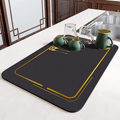 NYS STORE Rectangular Pack of 1 Table Placemat(Black, Gold, Polyester)