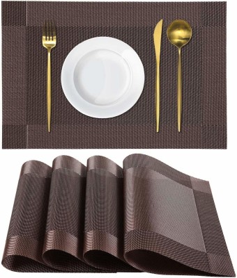 Baskety Rectangular Pack of 4 Table Placemat(Brown, PVC)