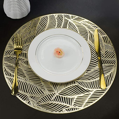 Kritvi Round Pack of 2 Table Placemat(Gold, Plastic)