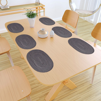 FLYER Oval Pack of 6 Table Placemat(Beige, Grey, Polyester, Polypropylene)
