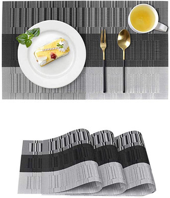 HomeHunt Rectangular Pack of 3 Table Placemat(Grey, Black, PVC)
