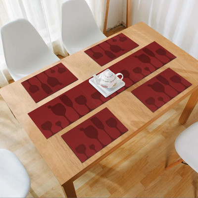 HOKiPO Rectangular Pack of 5 Table Placemat(Red, PVC)