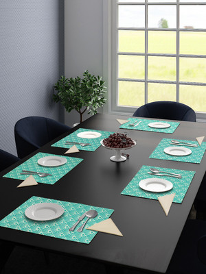 Saral Home Rectangular Pack of 6 Table Placemat(Green, Cotton)