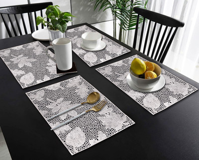 Dakshya Industries Rectangular Pack of 4 Table Placemat(Silver, PVC)