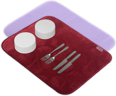 HOMESTIC Rectangular Pack of 2 Table Placemat(Maroon, Purple, Microfibre)