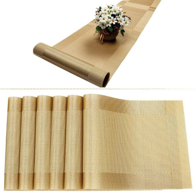 Sugalsu Rectangular Pack of 7 Table Placemat(Gold, PVC)