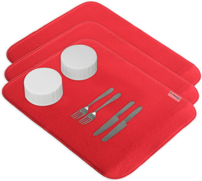 HOMESTIC Rectangular Pack of 3 Table Placemat(Red, Microfibre)
