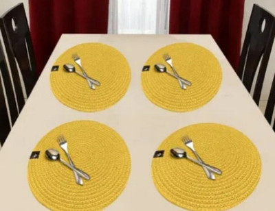 SIYA TEXTILES Round Pack of 4 Table Placemat(Yellow, Cotton)
