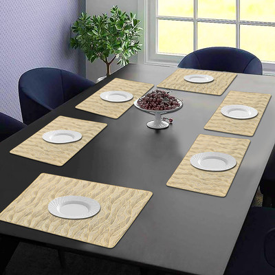 Dakshya Industries Rectangular Pack of 6 Table Placemat(Gold, PVC)