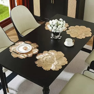 RELOOK INDUSTRIES Round Pack of 4 Table Placemat(Gold, PVC)