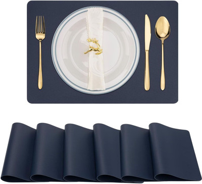 Royalkart Rectangular Pack of 6 Table Placemat(Dark Blue, Leather)