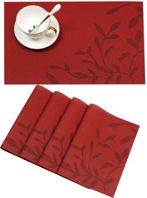 YELONA Rectangular Pack of 4 Table Placemat(Maroon, PVC)