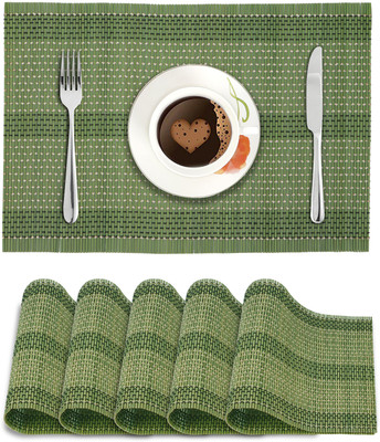 HOKiPO Rectangular Pack of 6 Table Placemat(Green, Natural Bamboo)
