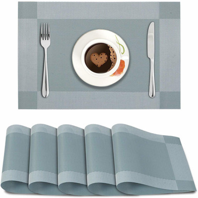 HOKiPO Rectangular Pack of 6 Table Placemat(Blue, PVC)